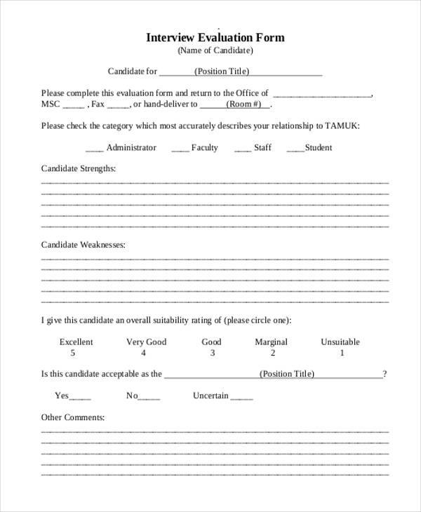 interview evaluation form example