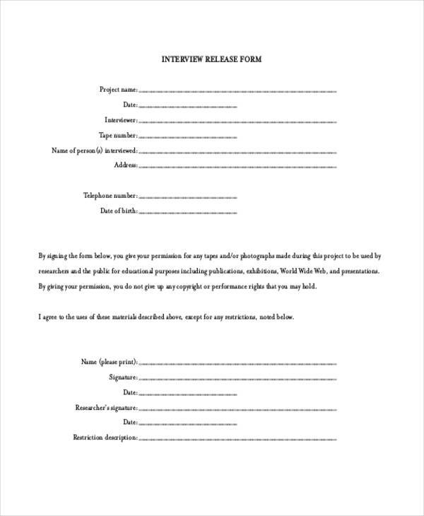 interview release form in pdf
