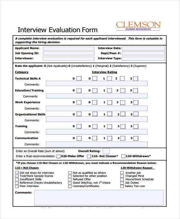 interview technical evaluation form