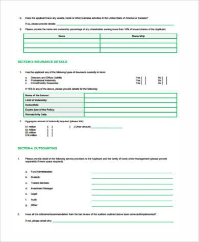 investment managers insurance proposal form