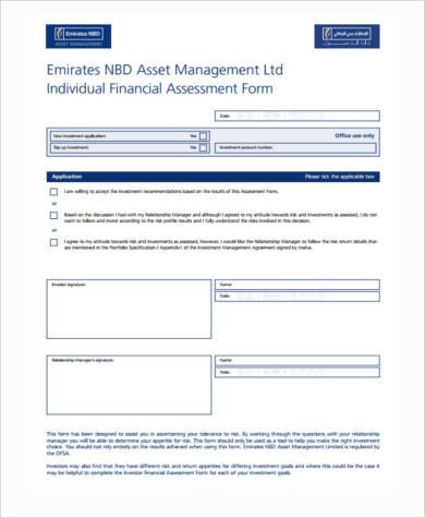 investor individual financial assessment form