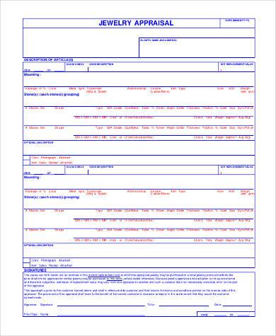 jewelry appraisal form example