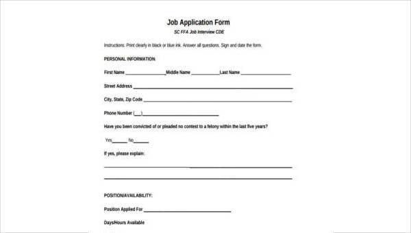 job application form sample
