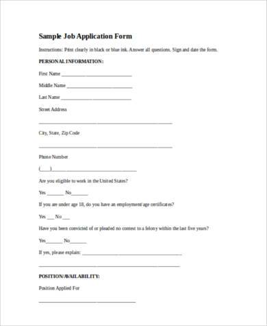 job application form in word