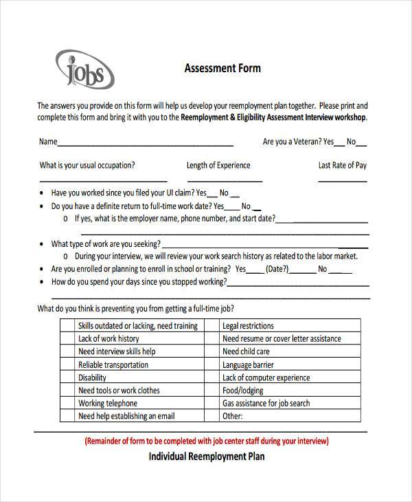 FREE 8+ Job Assessment Form Samples in PDF MS Word