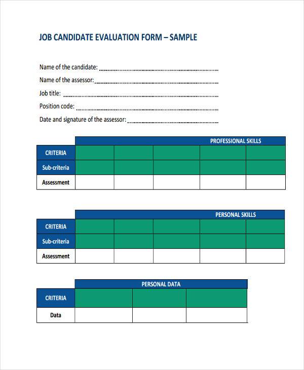 job candidate evaluation sample form
