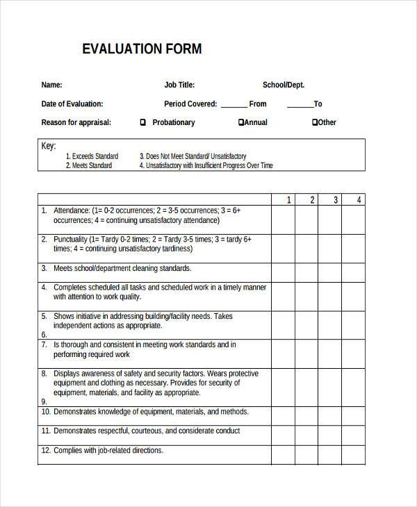 Job Evaluation Form Example 