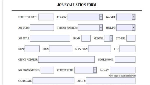job evaluation form samples