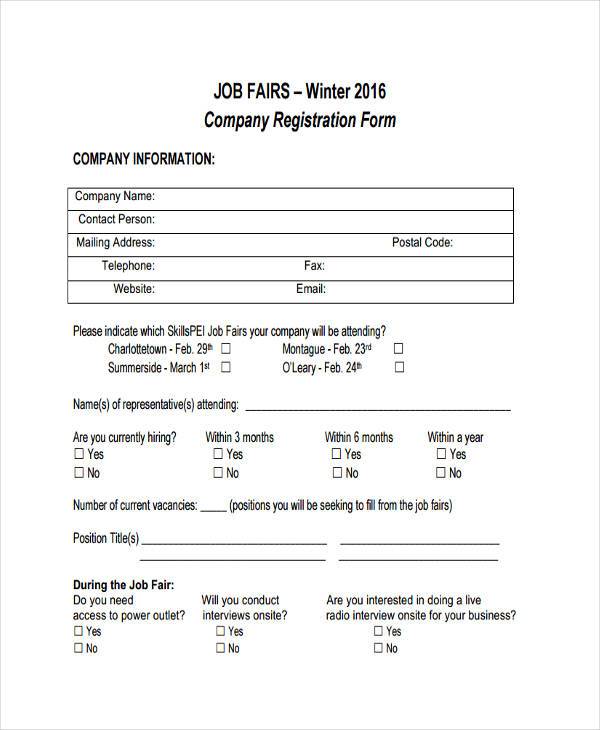 job fair company registration form