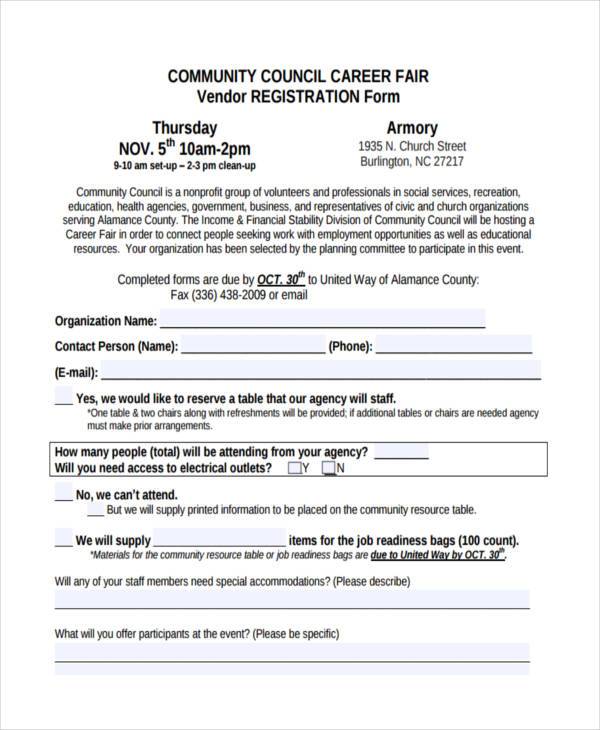 job fair vendor registration form sample