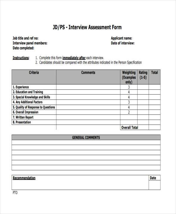 FREE 8+ Interview Assessment Forms in PDF | MS Word