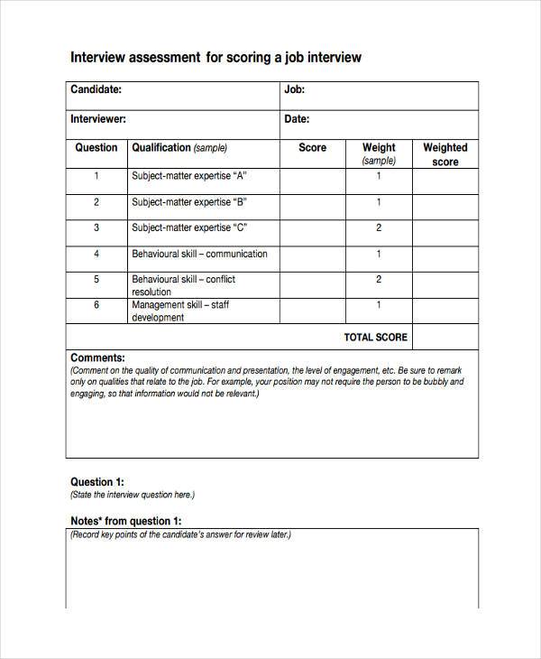 job interview assessment form