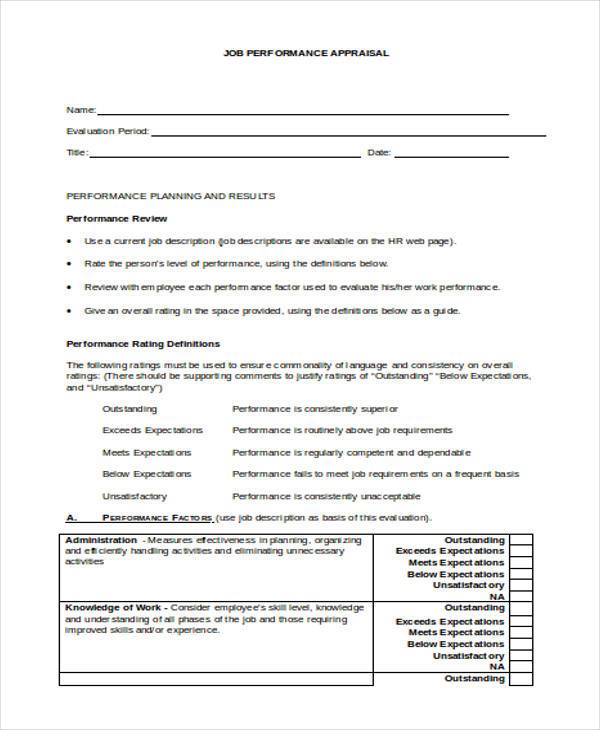 job performance appraisal form1