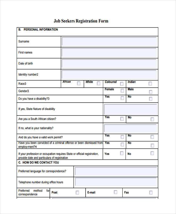 job seeker registration form in pdf