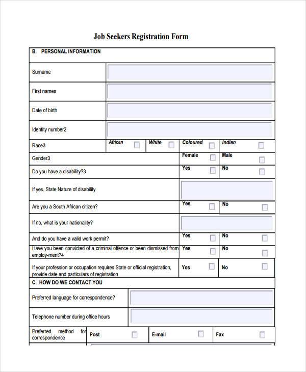 Free 10 Sample Job Registration Forms In Pdf Ms Word Excel