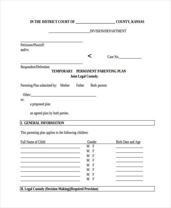 joint custody agreement sample form