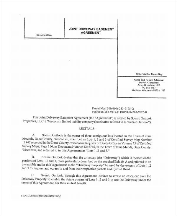 joint use driveway easement agreement form sample