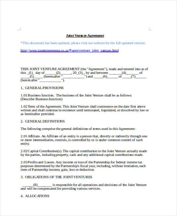 FREE 8+ Sample Joint Venture Agreement Forms in PDF | MS Word
