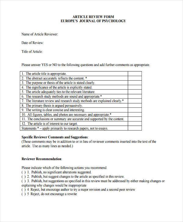 Research Article Review Template