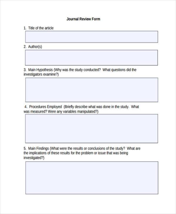 FREE 7+ Sample Journal Review Forms in PDF MS Word