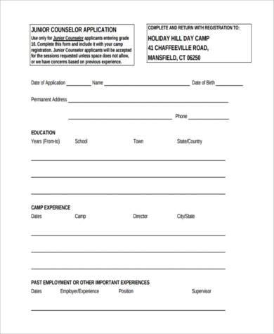 junior counselor application form