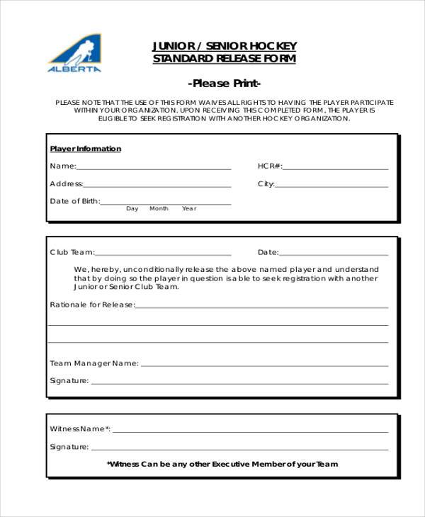 junior player release form