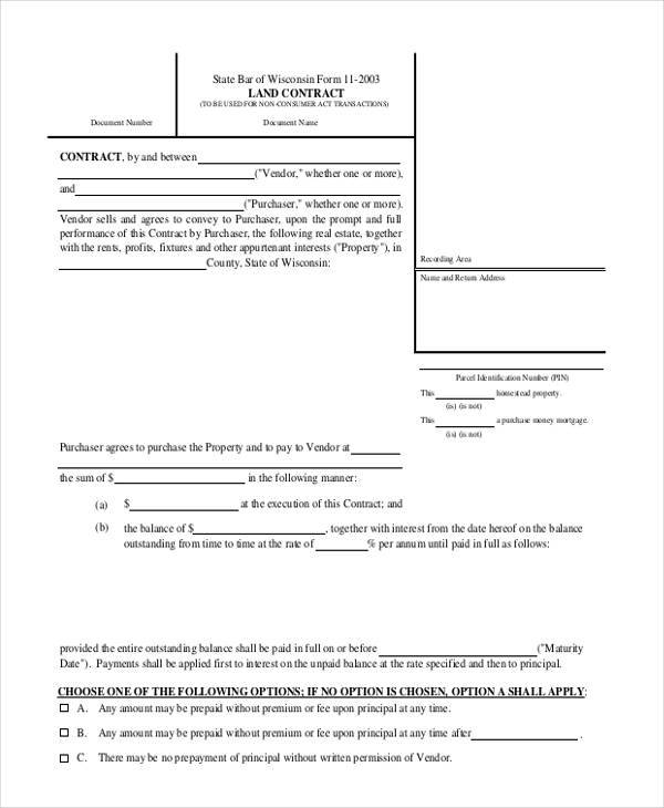 land contract agreement form