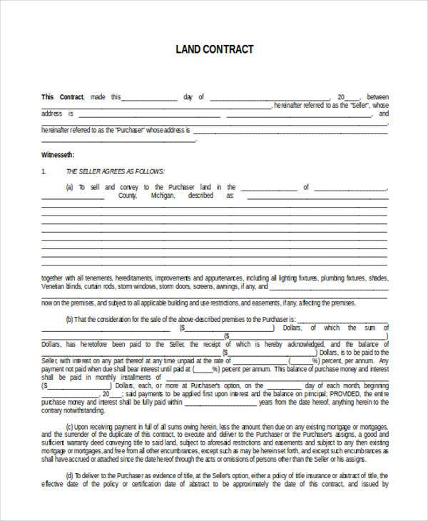 Printable Blank Land Contract Form Printable Blank World