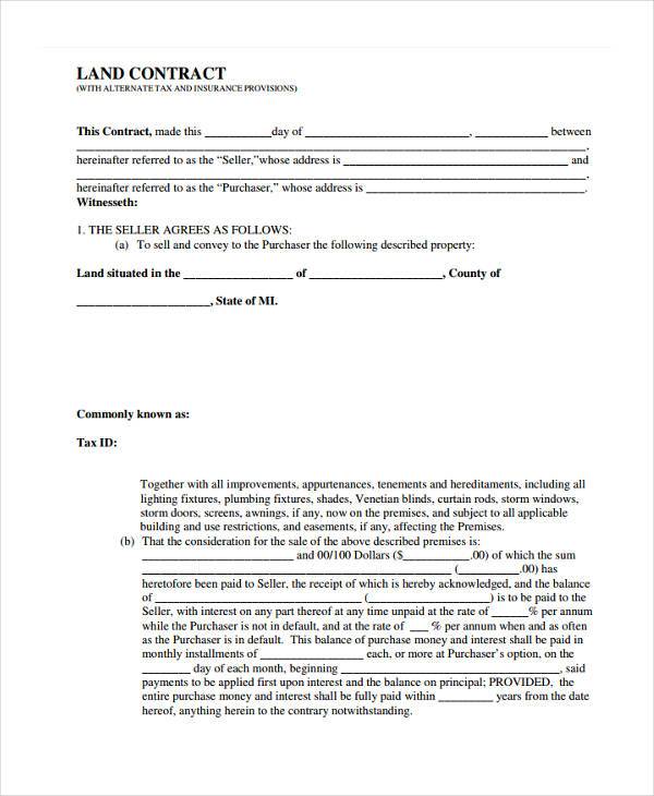 land contract purchase agreement form