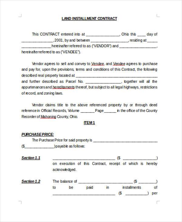 land installment contract form example