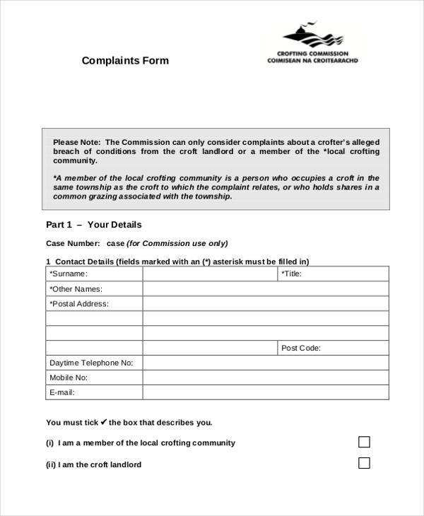 landlord complaint simple form