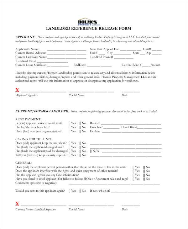 landlord reference release form