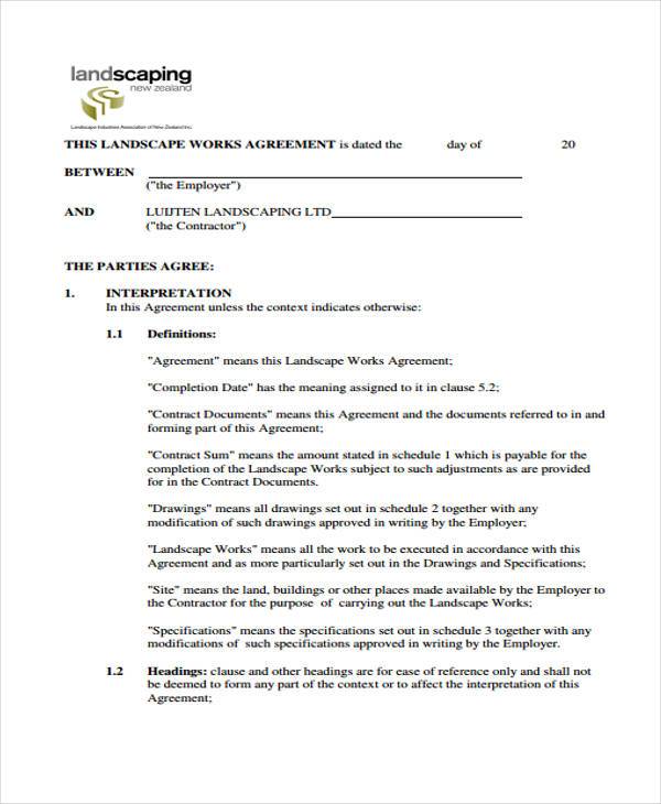 Landscape Construction Contract Template