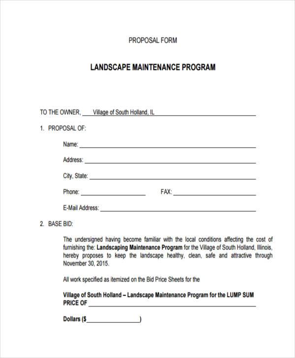 landscaping proposal form free