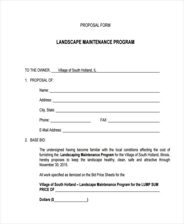 Blank Bid Proposal Form 7