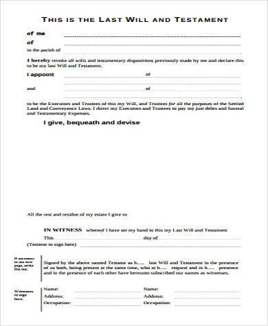 last will and testament form pdf
