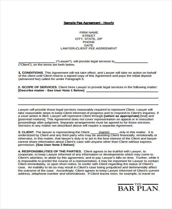 lawyer contingency fee agreement form sample