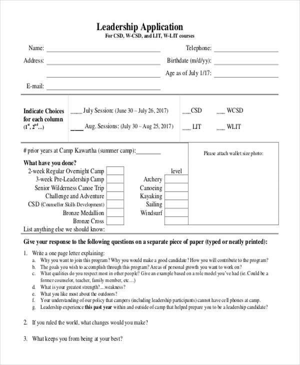 leadership application form in pdf
