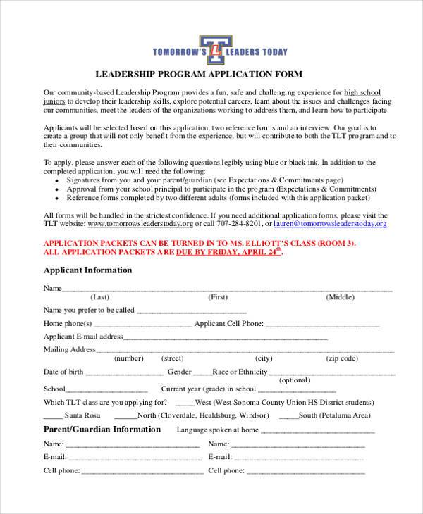 FREE 8+ Sample Leadership Application Forms in PDF MS Word