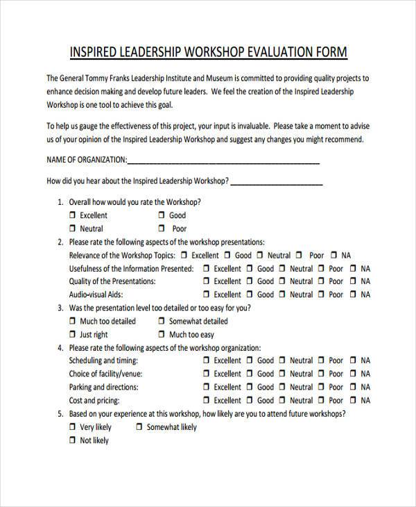 leadership workshop evaluation form example