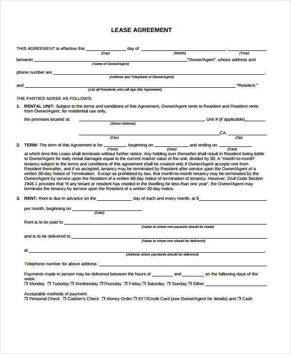 lease agreement form 