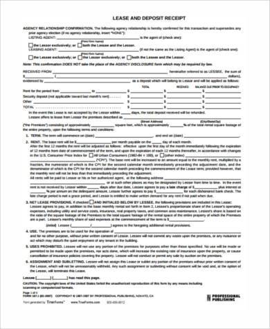 lease deposit form example