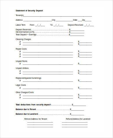 lease deposit form in word format