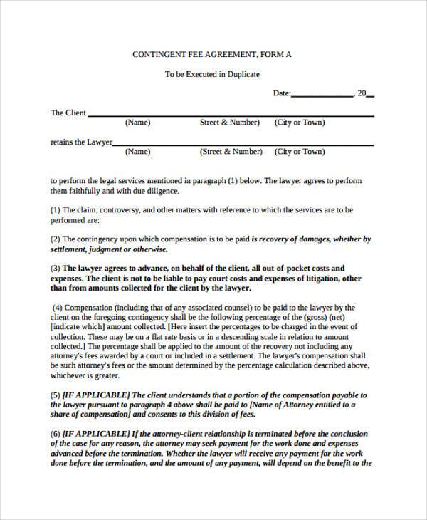 legal contingency fee agreement form