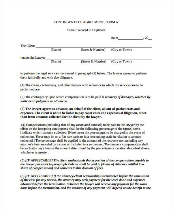 What Is A Retainer For An Attorney   Legal Contingency Fee Agreement Form 