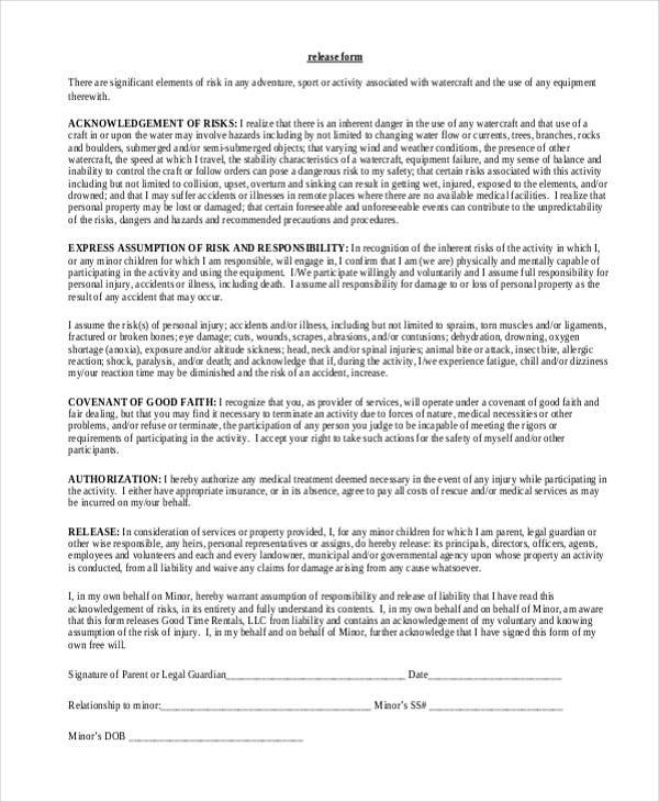 legal release of responsibility form