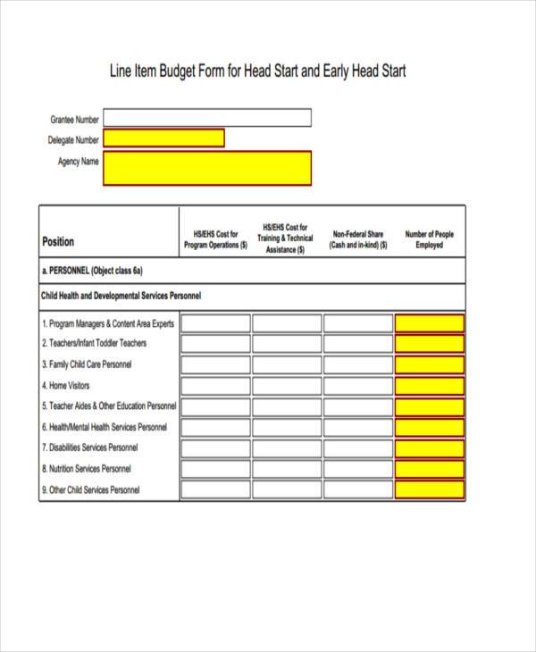 line item budget form in pdf