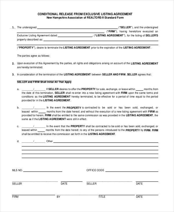listing agreement release form
