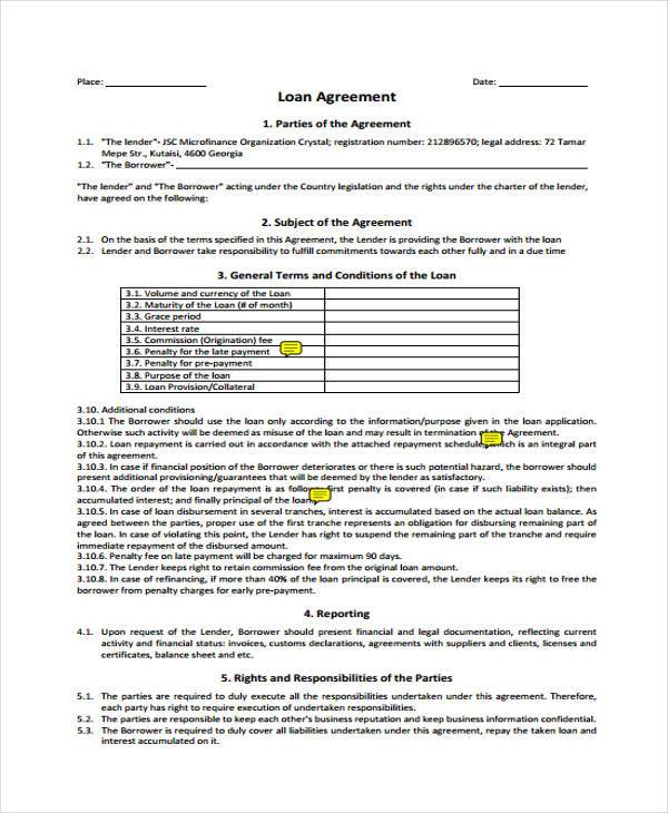 loan contract sample form