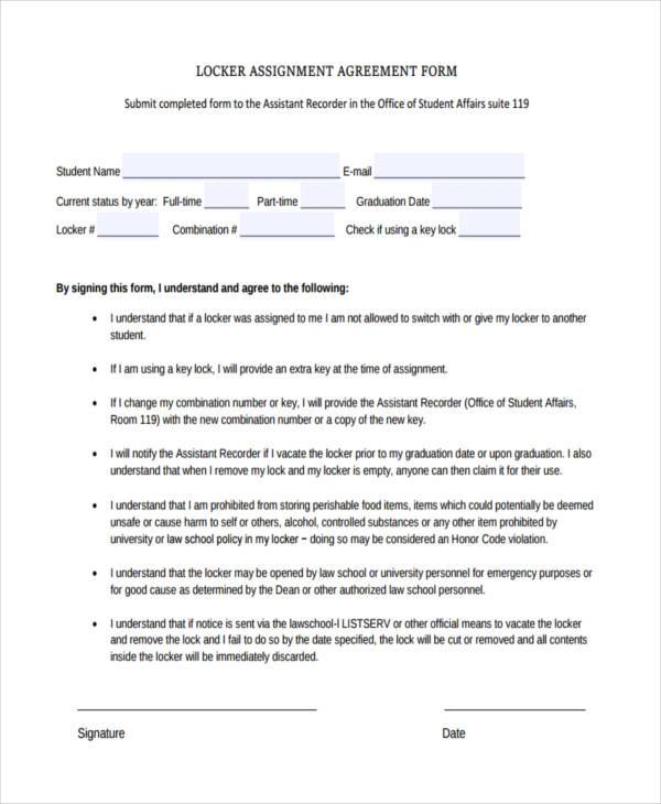locker assignment agreement form